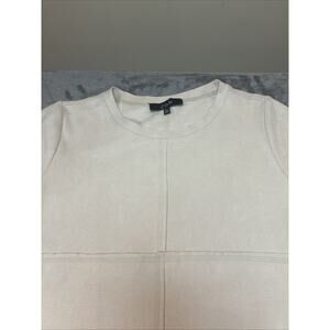 JOH Aurora SHIFT DRESS Cream FAUX SUEDE Short Sleeve PULLOVER Pockets Sz L